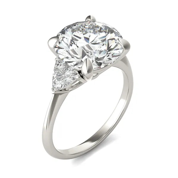 Round Radiant Claw Prong Ethereal Three-Stone Engagement Ring