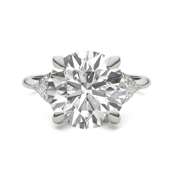 Round Brilliant Claw Prong Trillion Three-Stone Engagement Ring