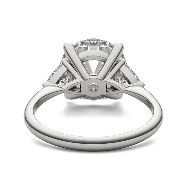 Round Brilliant Claw Prong Trillion Three-Stone Engagement Ring