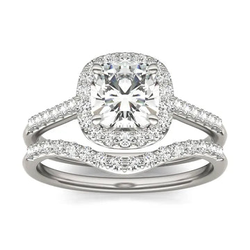 Cushion Hearts & Arrows Signature Accented Halo Bridal Set