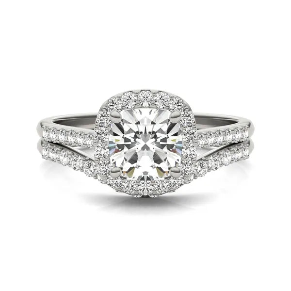 Cushion Hearts & Arrows Signature Accented Halo Bridal Set