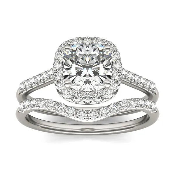 Cushion Signature Accented Halo Bridal Set