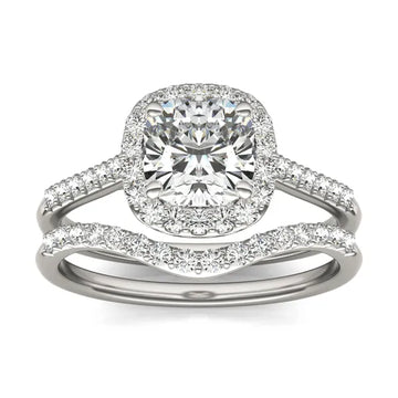Cushion Signature Accented Halo Bridal Set