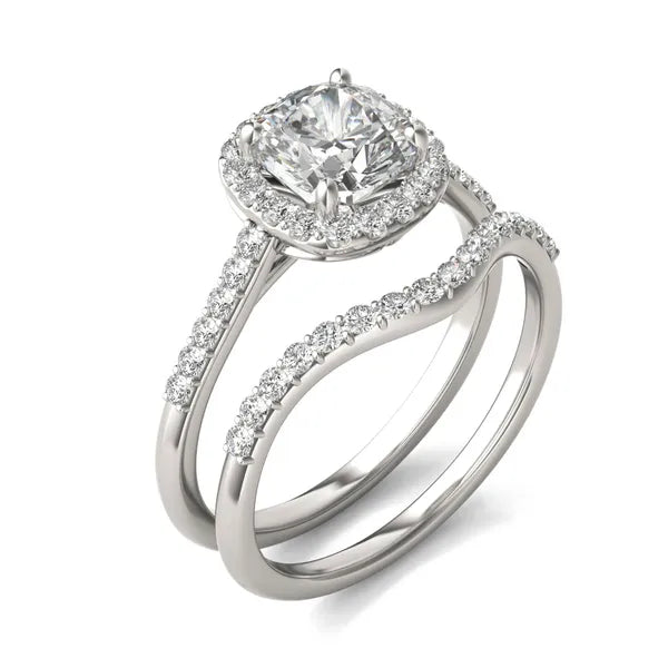 Cushion Signature Accented Halo Bridal Set