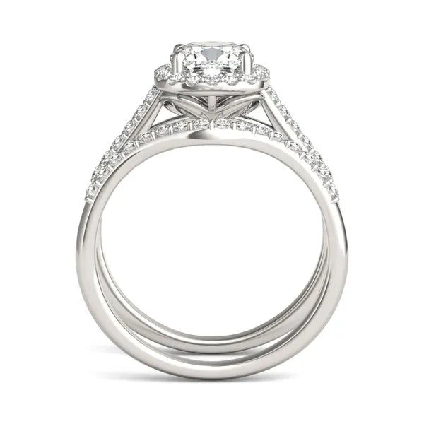 Cushion Signature Accented Halo Bridal Set