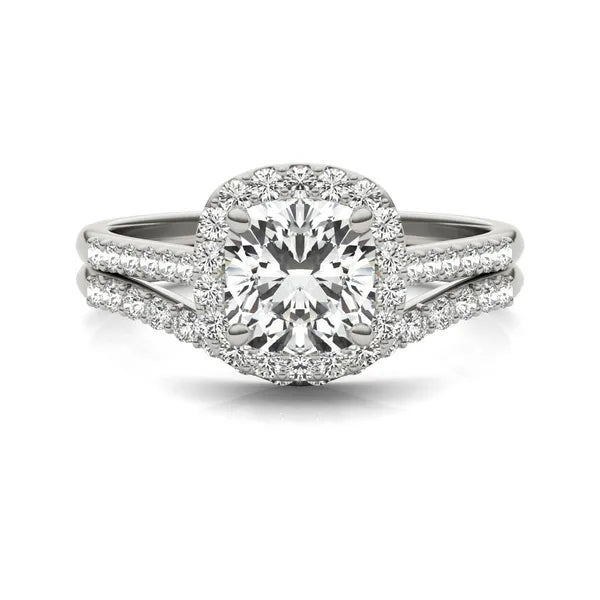 Cushion Signature Accented Halo Bridal Set