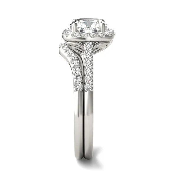 Cushion Signature Accented Halo Bridal Set