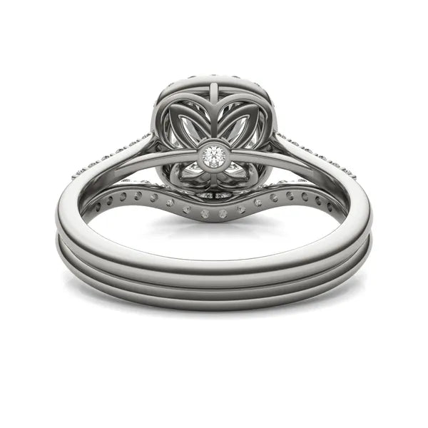 Cushion Signature Accented Halo Bridal Set