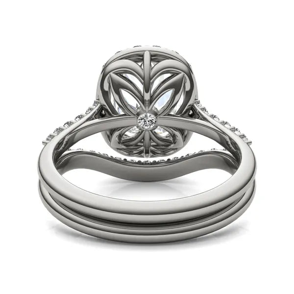 Elongated Cushion Signature Accented Halo Bridal Set