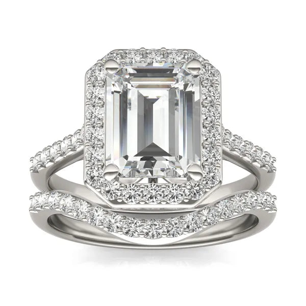 Emerald Ethereal Accented Halo Bridal Set