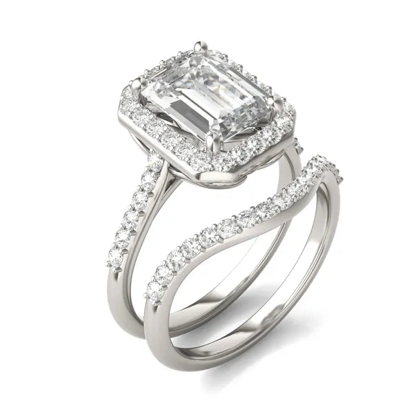 Emerald Ethereal Accented Halo Bridal Set