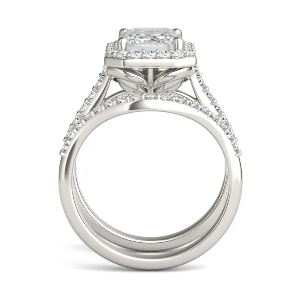 Emerald Ethereal Accented Halo Bridal Set