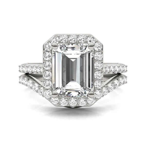 Emerald Ethereal Accented Halo Bridal Set