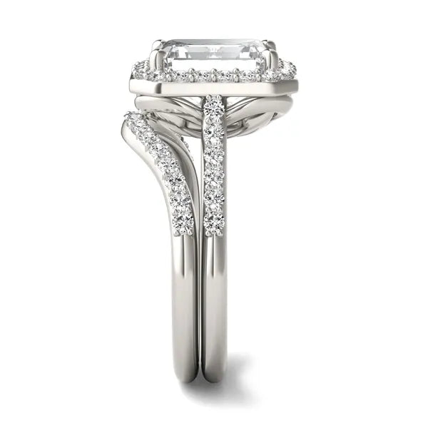 Emerald Ethereal Accented Halo Bridal Set