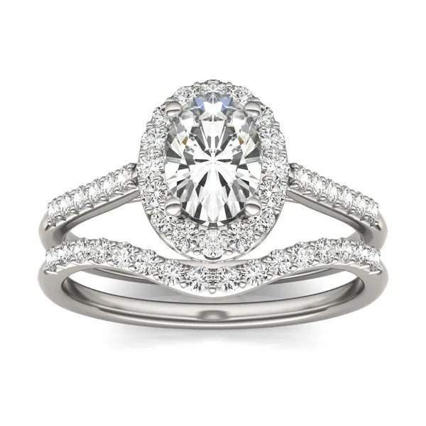 Oval Ethereal Accented Halo Bridal Set