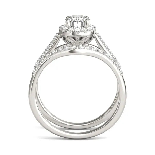 Oval Ethereal Accented Halo Bridal Set