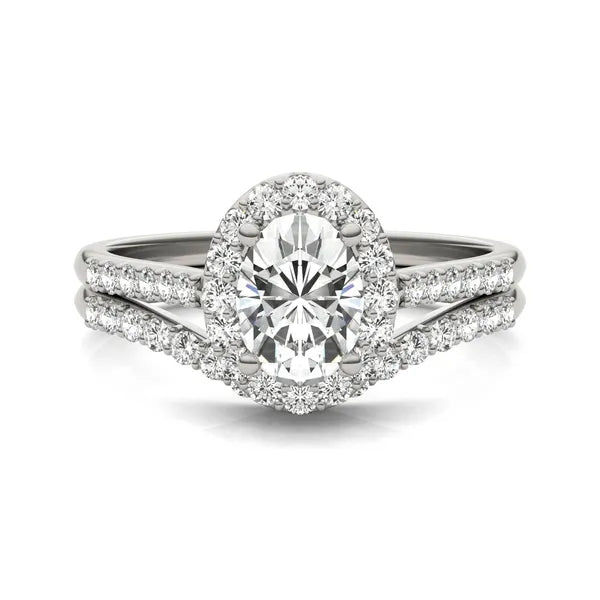 Oval Ethereal Accented Halo Bridal Set
