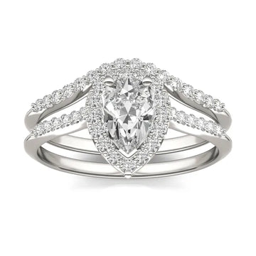 Pear Signature Accented Halo Bridal Set