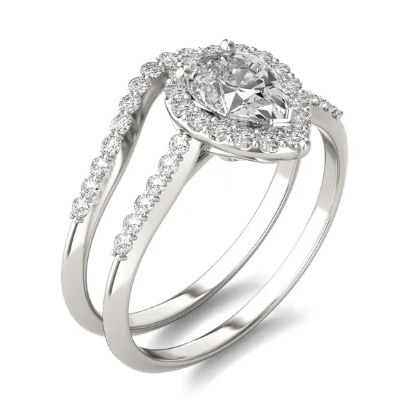 Pear Signature Accented Halo Bridal Set