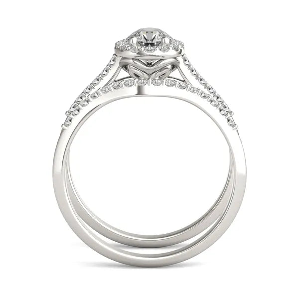 Pear Signature Accented Halo Bridal Set