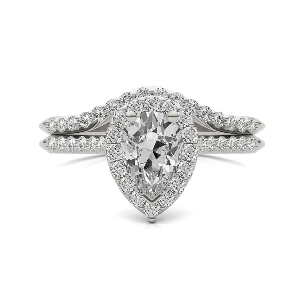 Pear Signature Accented Halo Bridal Set