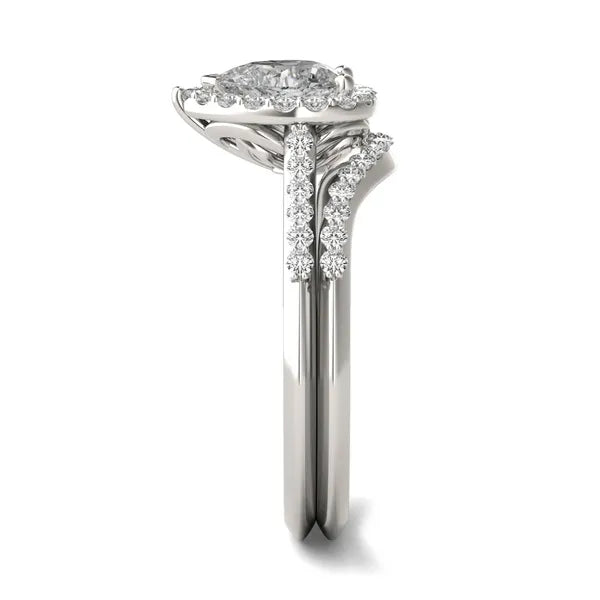 Pear Signature Accented Halo Bridal Set