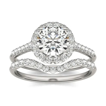 Round Brilliant Signature Accented Halo Bridal Set