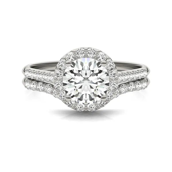 Round Radiant Ethereal Accented Halo Bridal Set