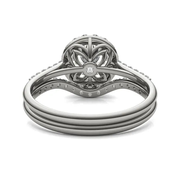 Round Radiant Ethereal Accented Halo Bridal Set