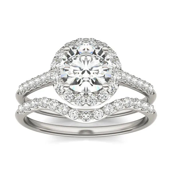 Round Radiant Ethereal Accented Halo Bridal Set