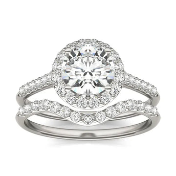 Round Hearts & Arrows Signature Accented Halo Bridal Set