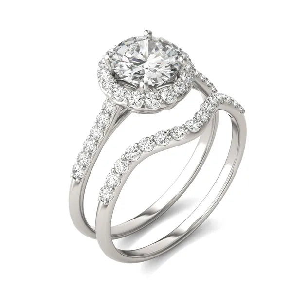 Round Hearts & Arrows Signature Accented Halo Bridal Set