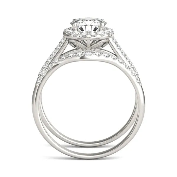 Round Radiant Ethereal Accented Halo Bridal Set