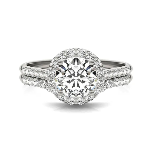 Round Radiant Ethereal Accented Halo Bridal Set