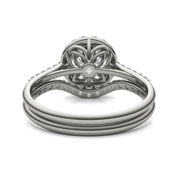 Round Radiant Ethereal Accented Halo Bridal Set