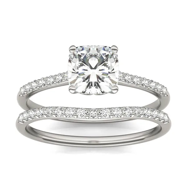 Cushion Hearts & Arrows Signature Petite Side-Stone Bridal Set
