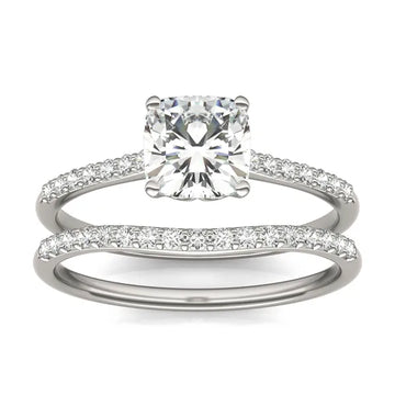 Cushion Hearts & Arrows Signature Petite Side-Stone Bridal Set