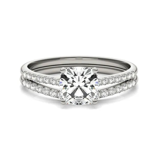 Cushion Hearts & Arrows Signature Petite Side-Stone Bridal Set