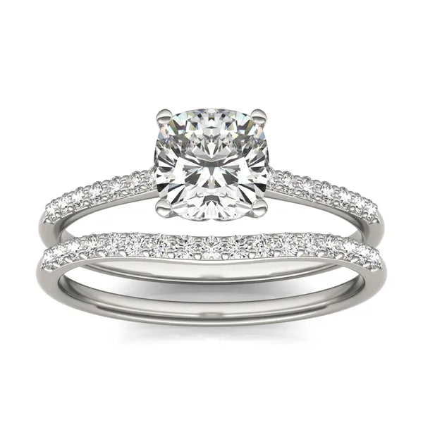 Cushion Signature Petite Side-Stone Bridal Set