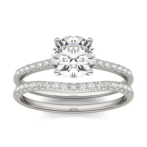 Round Hearts & Arrows Signature Petite Side-Stone Bridal Set