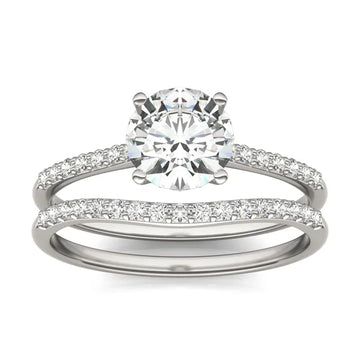 Round Hearts & Arrows Signature Petite Side-Stone Bridal Set