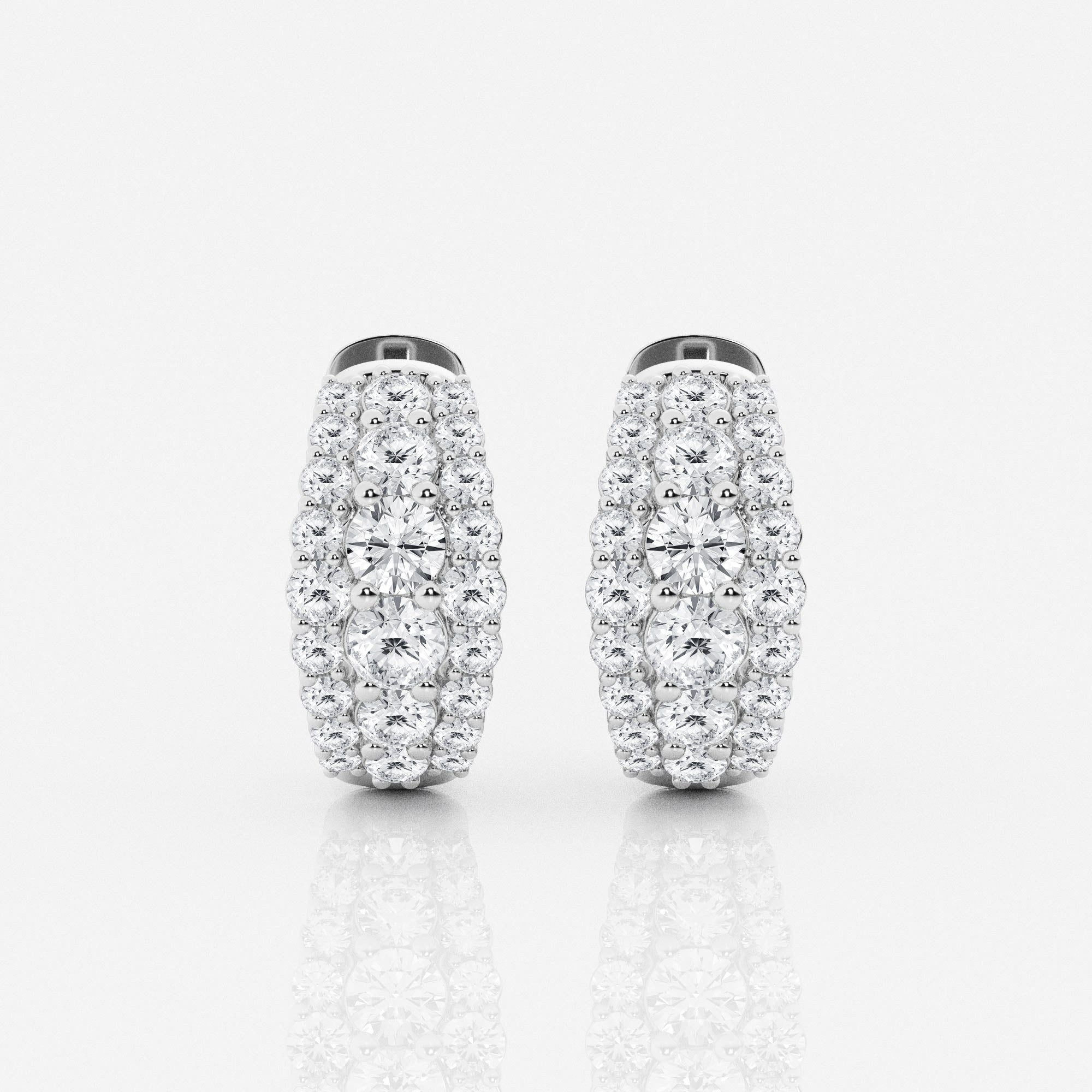 Round Cut Signature  Moissanite Diamond Triple Row Hoop 925 Sterling Silver Earrings