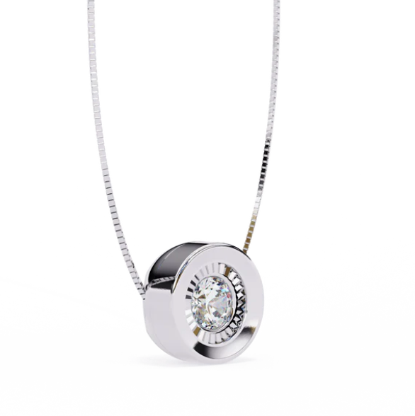Bezel Round Pendant in Excellent cut  Lab grown Moissanite Diamonds in 925 silver