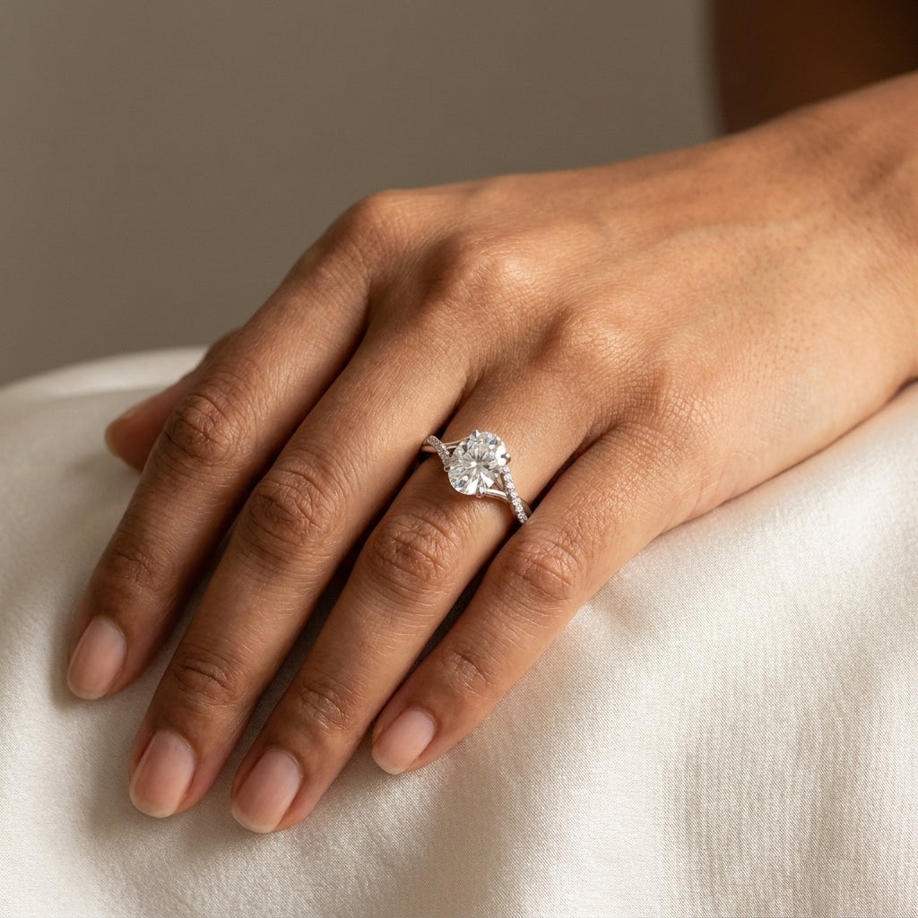 Meiara AI Lifestyle — Eve Oval Twisted Side-Stone Engagement Ring