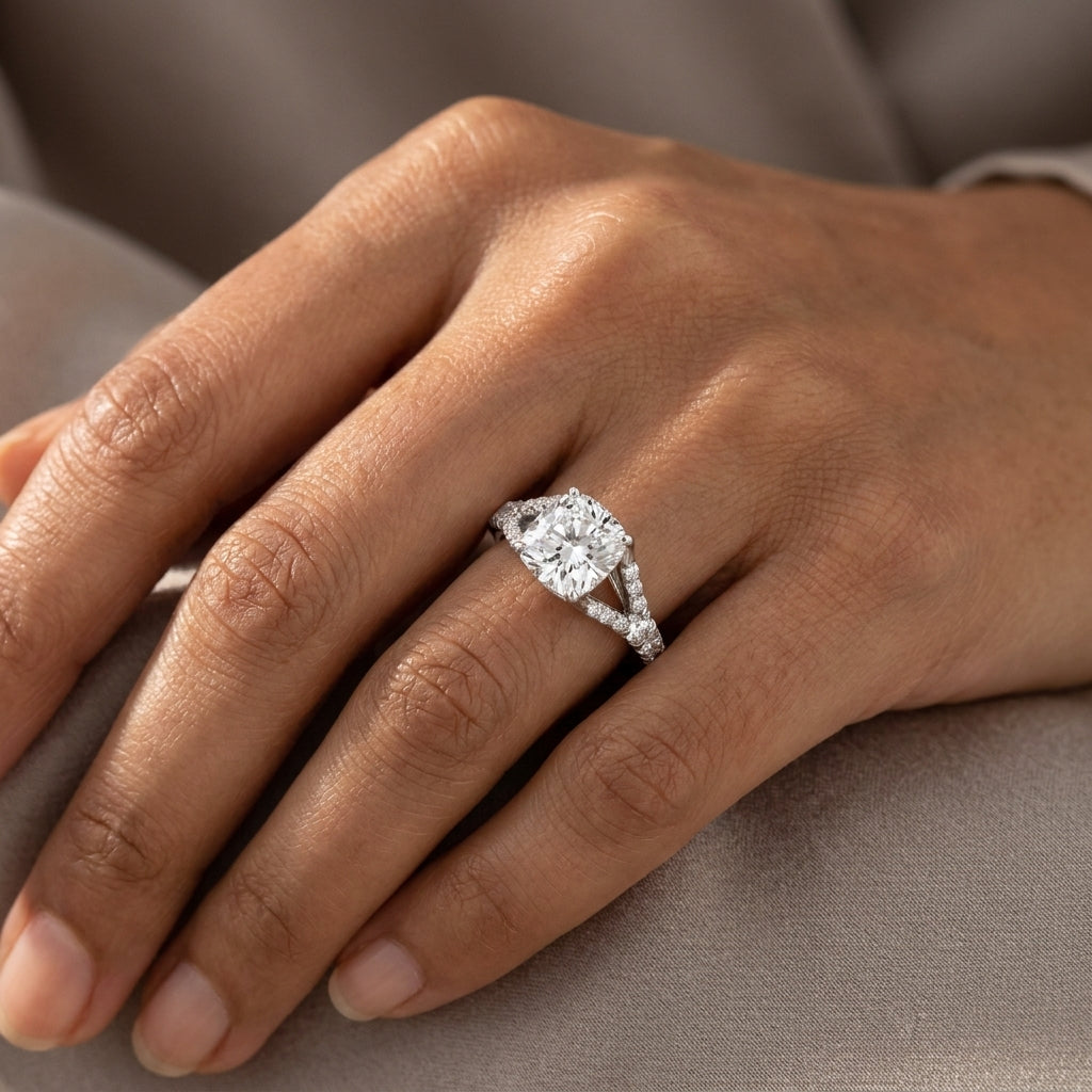 Meiara AI Lifestyle — Eve Cushion Duo Engagement Ring