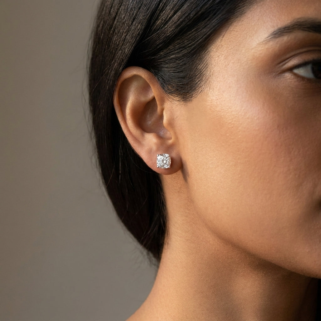 Meiara AI Lifestyle — Eve Cushion Cut Brilliant Stylish Stud