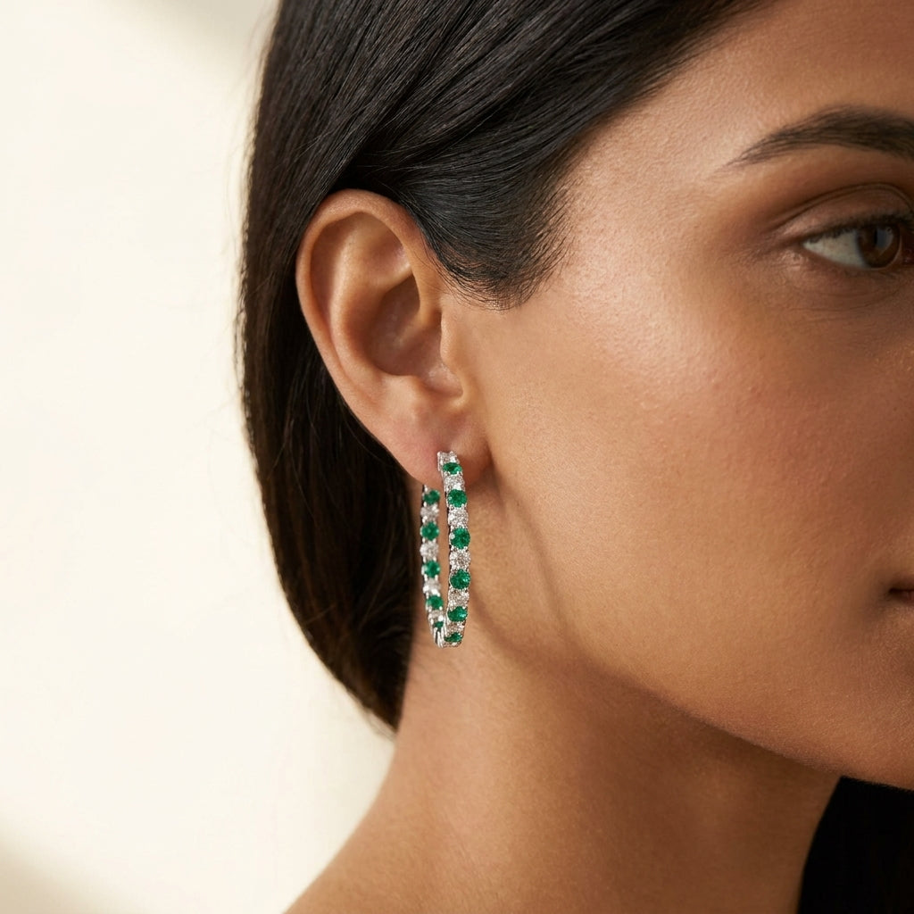 Meiara AI Lifestyle — Eve Emerald Alternating Hoop Earrings