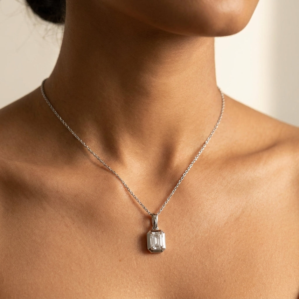 Meiara AI Lifestyle — Lume Emerald Bezel Illusion Drop Pendant