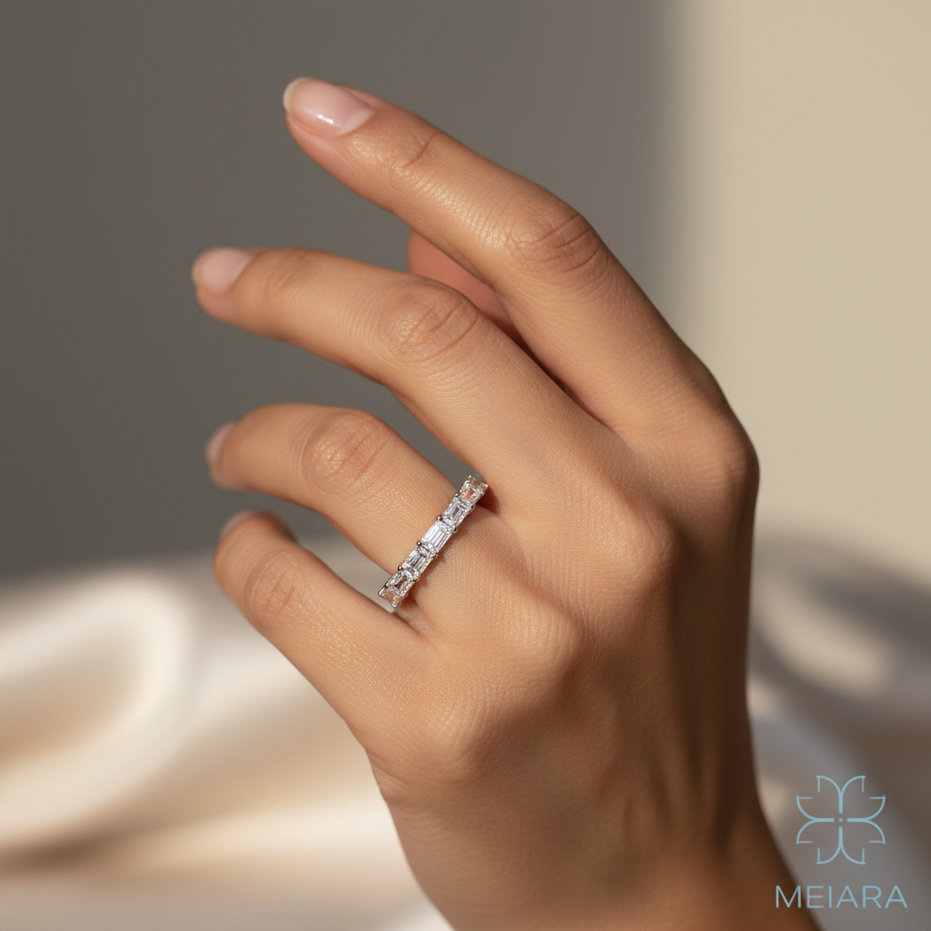 Meiara AI Lifestyle — Eve Emerald East-West Basket Eternity Band