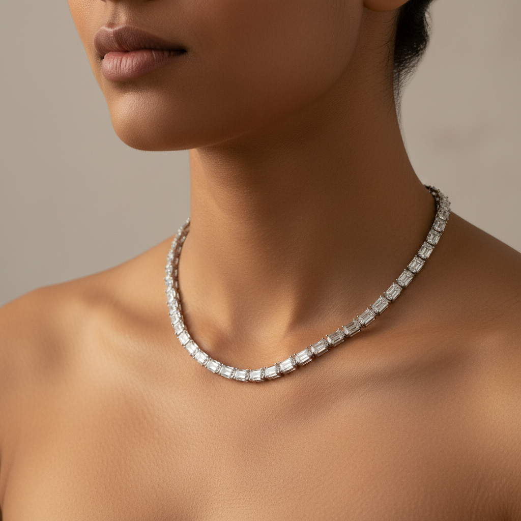 Meiara AI Lifestyle — Eve Emerald East-West Tennis Necklace